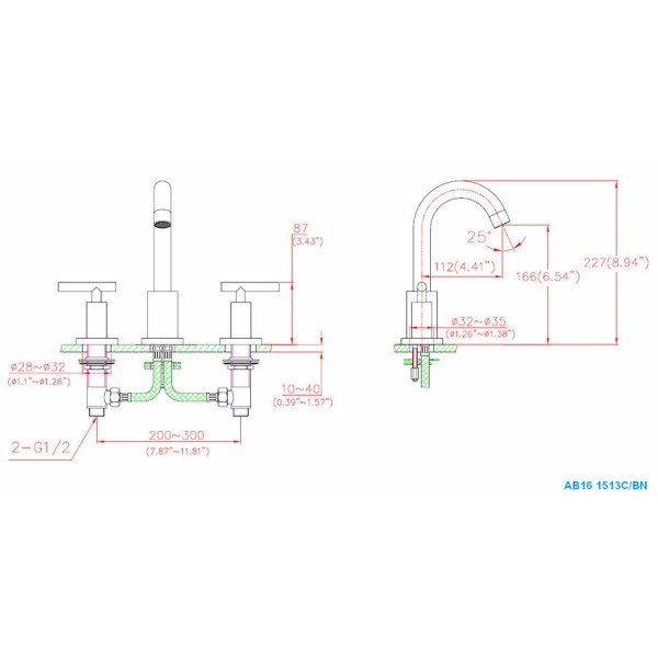 Chrome Dawn AB16 1513C 3-Hole Widespread Lavatory Faucet
