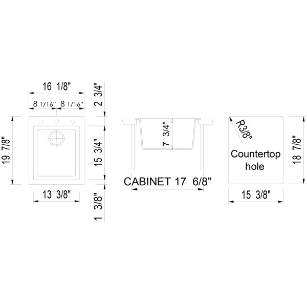 ALFI brand AB1720DI 17" Drop-In Rectangular Granite Kitchen Prep Sink