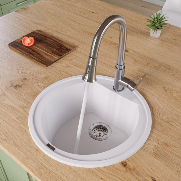 ALFI brand AB2020DI 20" Drop-In Round Granite Composite Kitchen Prep Sink