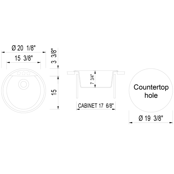 ALFI brand AB2020DI 20" Drop-In Round Granite Composite Kitchen Prep Sink