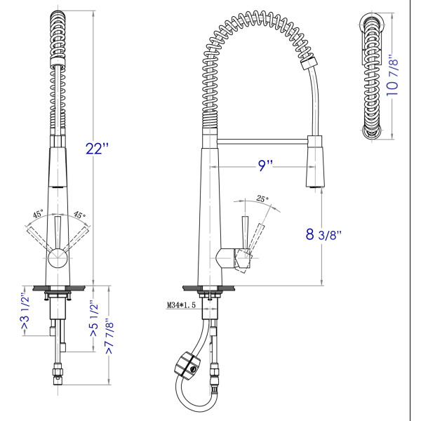 ALFI brand AB2039 Solid Stainless Steel Pull Out Commercial Kitchen Faucet