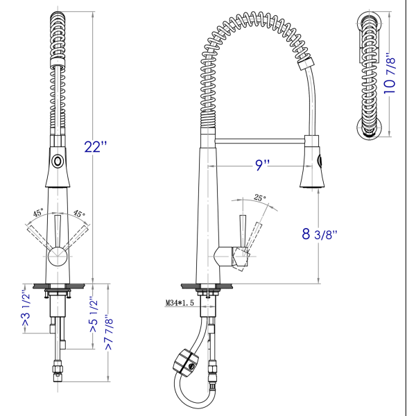 ALFI brand AB2039S Solid Stainless Steel Commercial Spring Kitchen Faucet