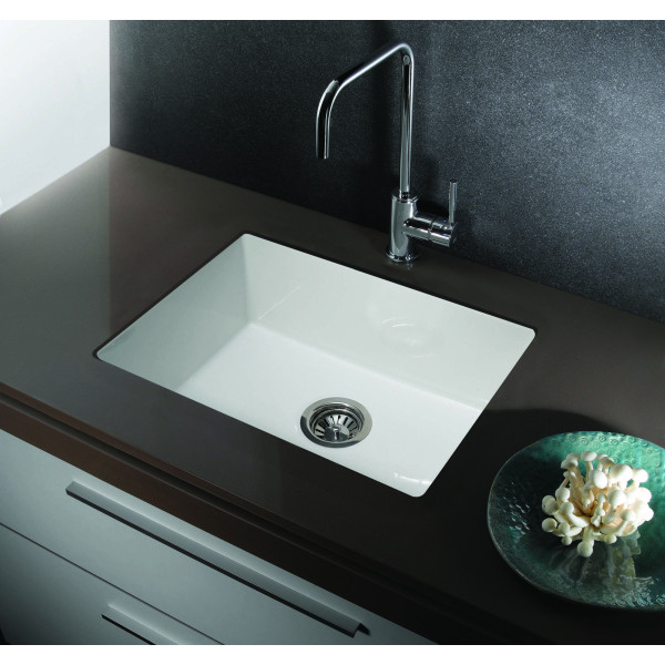 ALFI brand AB2317 23 Inch White Fireclay Undermount Kitchen Sink