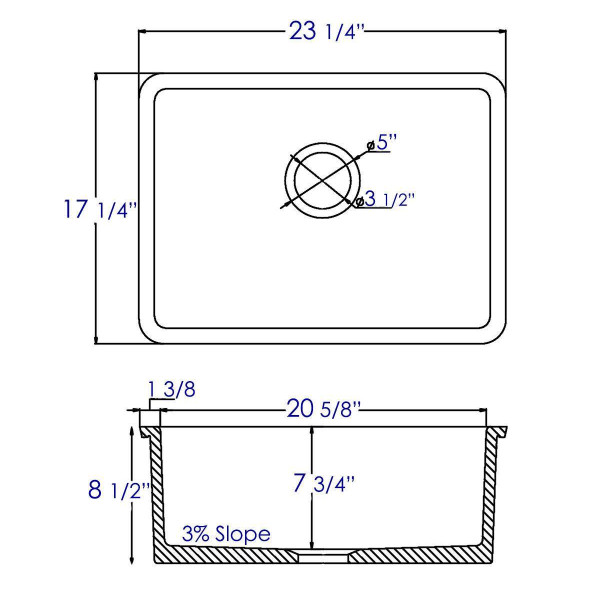 ALFI brand AB2317 23 Inch White Fireclay Undermount Kitchen Sink