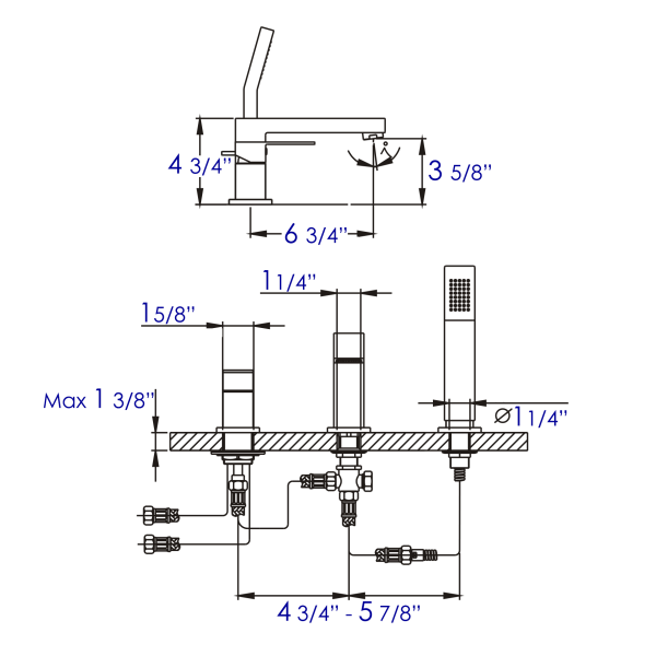 ALFI brand AB2322  Deck Mounted Tub Filler and Square Hand Held Shower Head