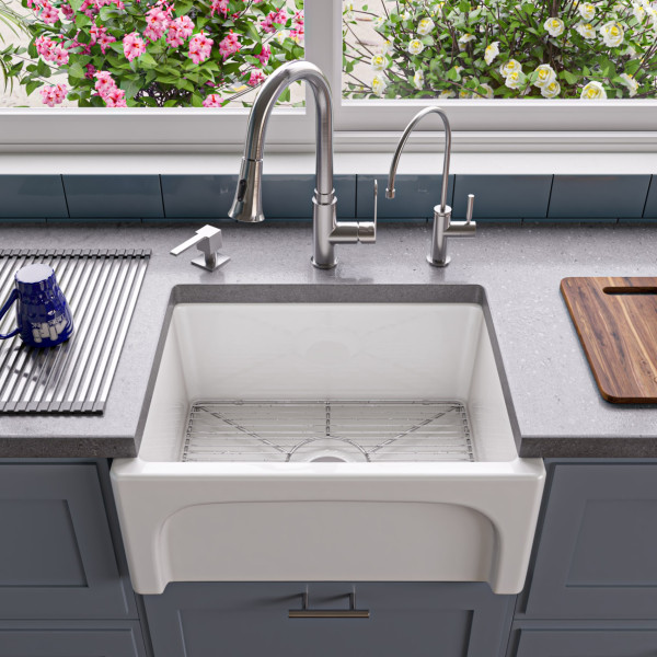 ALFI brand AB2418ARCH-W White Arched Apron Thick Wall Fireclay Farm Sink