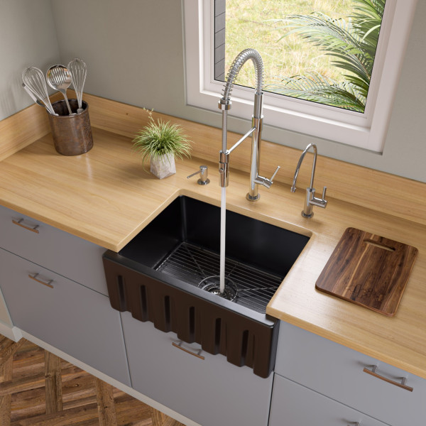ALFI brand AB2418HS 24" Reversible Smooth/Fluted Single Fireclay Farmsink