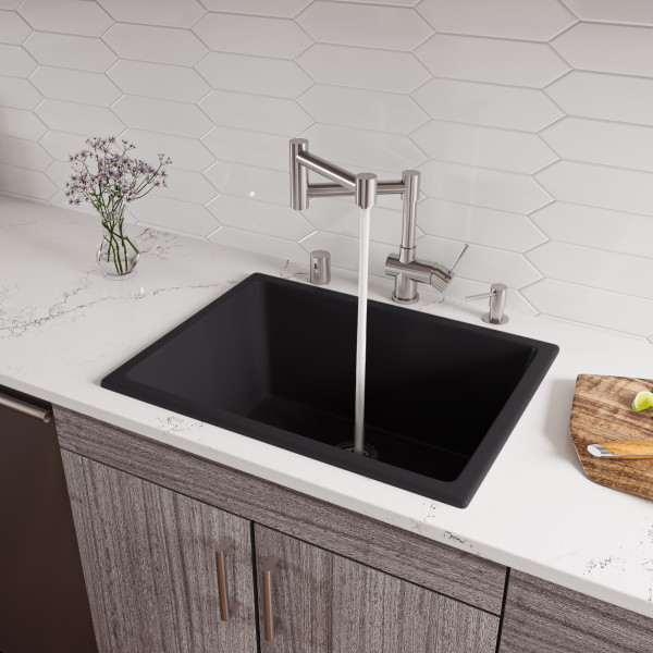 ALFI brand AB2418UD 24" Undermount / Drop In Fireclay Kitchen Sink