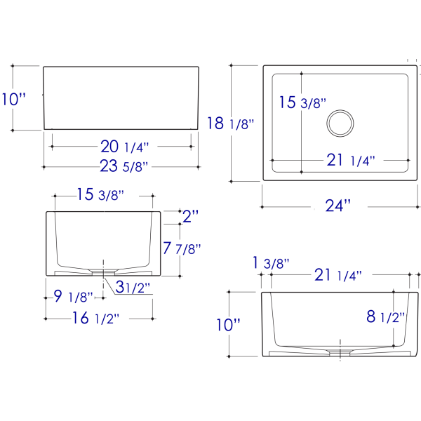 ALFI brand AB2418UM-W  24" x 18" Undermount White Fireclay Kitchen Sink