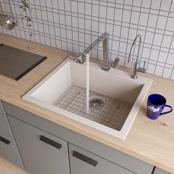 ALFI brand AB2420DI 24" Drop-In Single Bowl Granite Composite Kitchen Sink