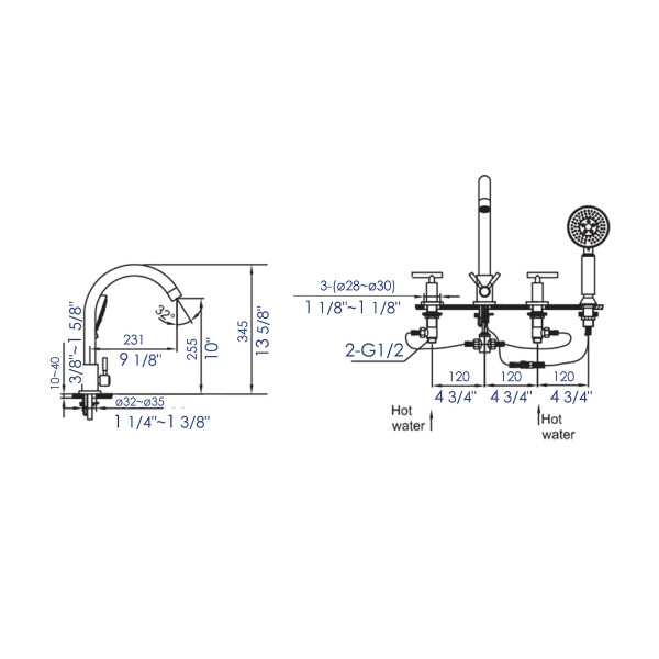 ALFI brand AB2503 Deck Mounted Tub Filler with Hand Held Showerhead