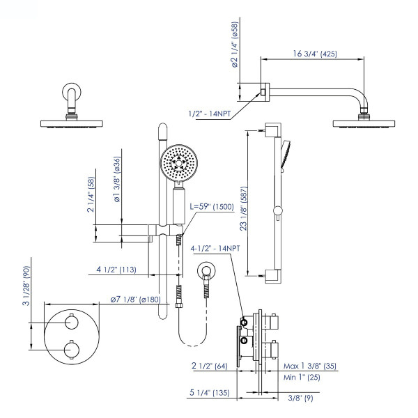 ALFI brand AB2545-PC Polished Chrome 2 Way Thermostatic Shower Set