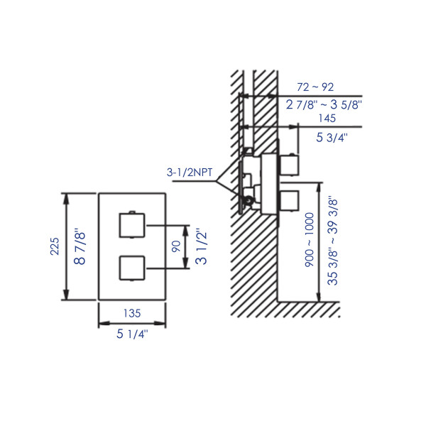 ALFI brand AB2601 Square Knob 1 Way Bathroom Thermostatic Shower Mixer