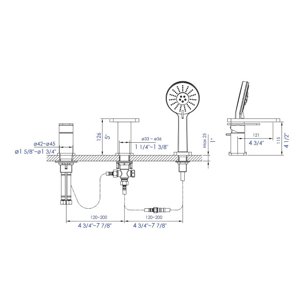 ALFI brand AB2879 Deck Mounted Tub Filler with Hand Held Showerhead