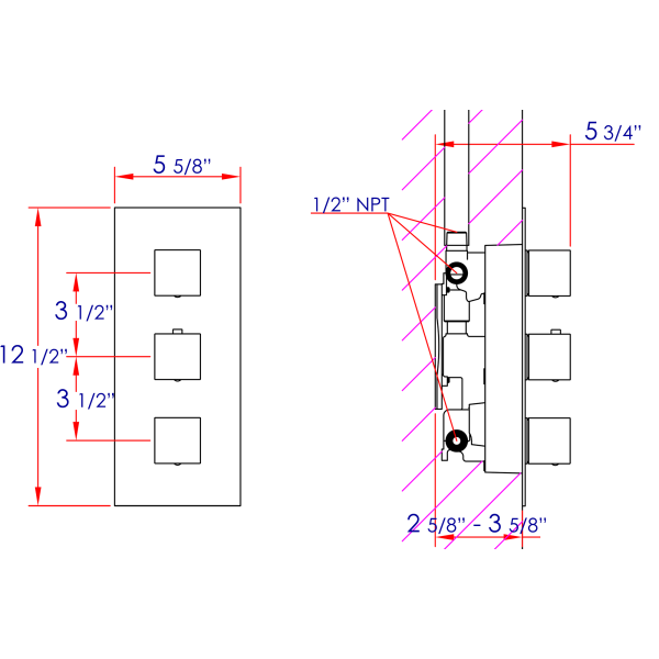 ALFI brand AB2901 Concealed 4-Way Thermostatic Valve Square Shower Mixer