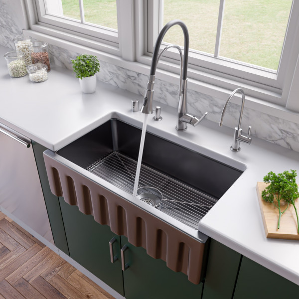 ALFI brand AB3318HS  Reversible Fluted / Smooth Fireclay Farm Sink