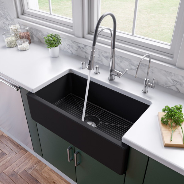 ALFI brand AB3318HS  Reversible Fluted / Smooth Fireclay Farm Sink