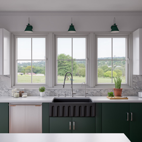 ALFI brand AB3318HS  Reversible Fluted / Smooth Fireclay Farm Sink