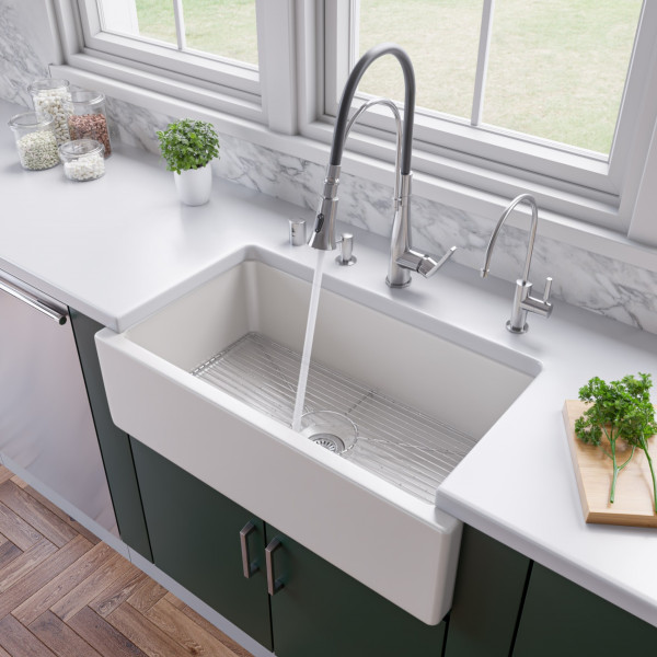 ALFI brand AB3318HS  Reversible Fluted / Smooth Fireclay Farm Sink