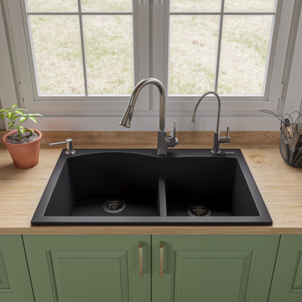 ALFI brand AB3320DI 33" Double Bowl Drop In Granite Composite Kitchen Sink