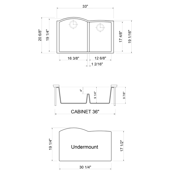 ALFI brand AB3320UM 33" Double Undermount Granite Composite Kitchen Sink