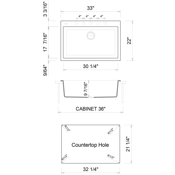 ALFI brand AB3322DI 33" Single Bowl Drop In Granite Composite Kitchen Sink