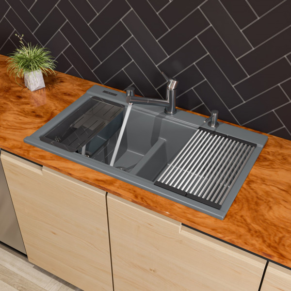 ALFI brand AB3418DBDI Granite Composite Workstation Step Sink with Accessories