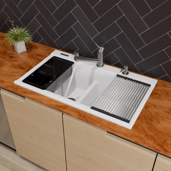 ALFI brand AB3418DBDI Granite Composite Workstation Step Sink with Accessories
