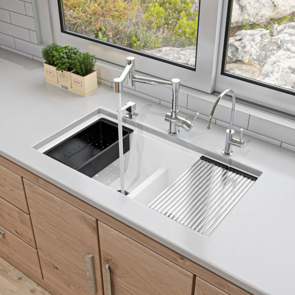 ALFI brand AB3418DBUM 33" Workstation Step Rim Double Bowl Sink with Accessories