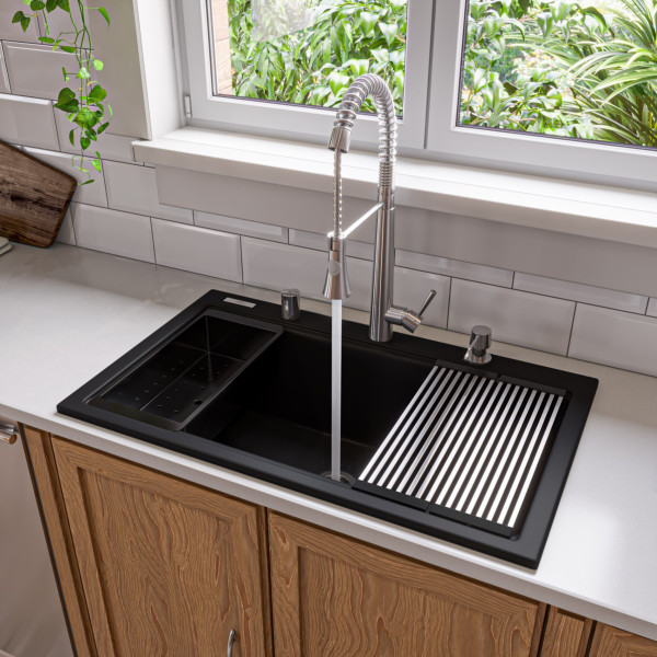 ALFI brand AB3418SBDI Granite Composite Workstation Step Rim Sink w/ Accessories