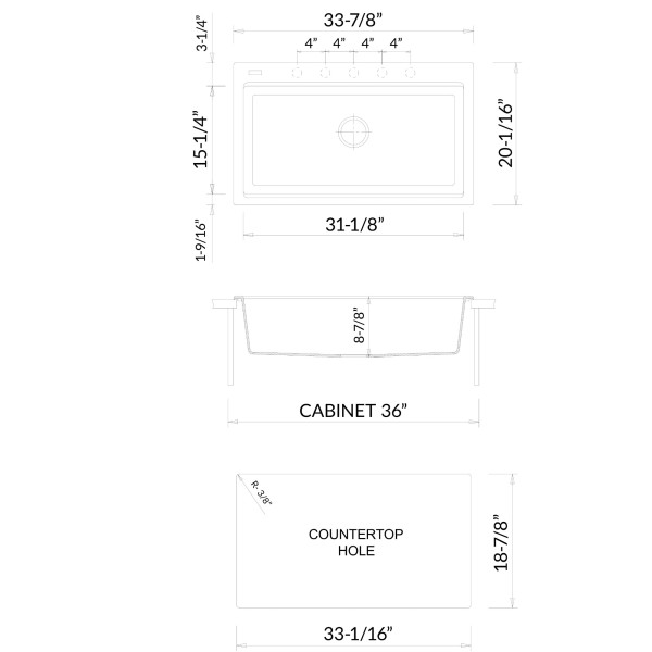 ALFI brand AB3418SBDI Granite Composite Workstation Step Rim Sink w/ Accessories