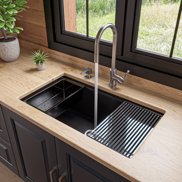 ALFI brand AB3418SBUM Granite Composite Workstation Step Rim Sink w/ Accessories