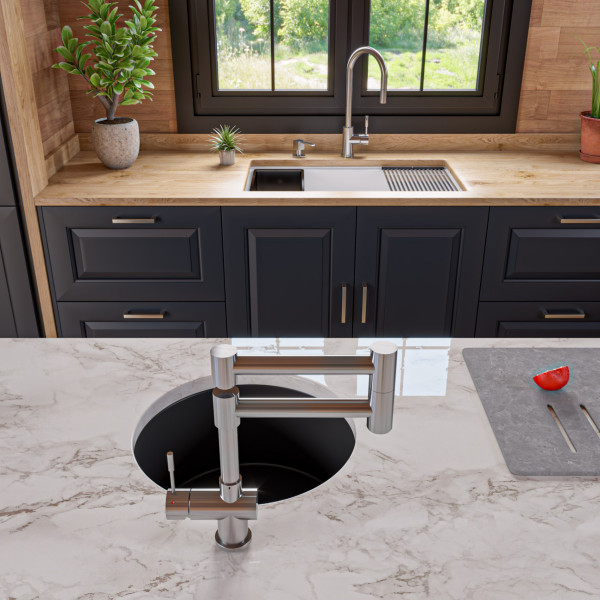 ALFI brand AB3418SBUM Granite Composite Workstation Step Rim Sink w/ Accessories