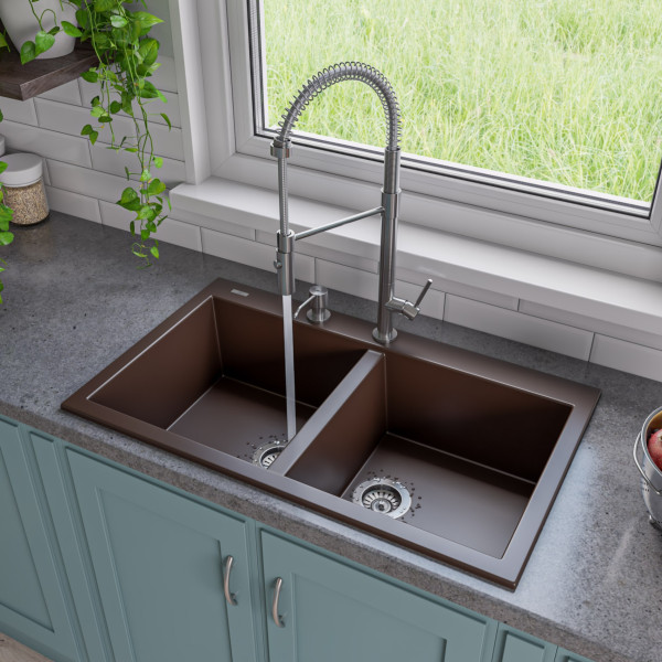ALFI brand AB3420DI  34" Drop-In Double Bowl Granite Kitchen Sink