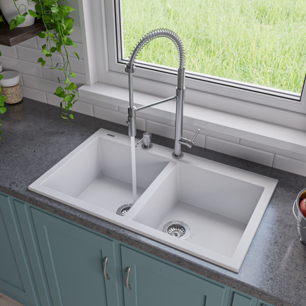ALFI brand AB3420DI  34" Drop-In Double Bowl Granite Kitchen Sink