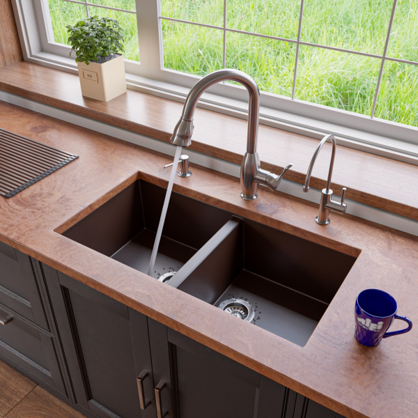 ALFI brand AB3420UM 34" Undermount Double Bowl Granite Kitchen Sink