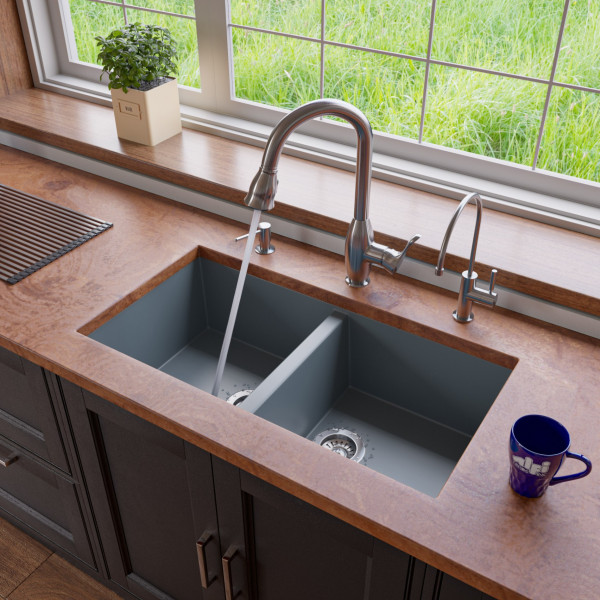 ALFI brand AB3420UM 34" Undermount Double Bowl Granite Kitchen Sink