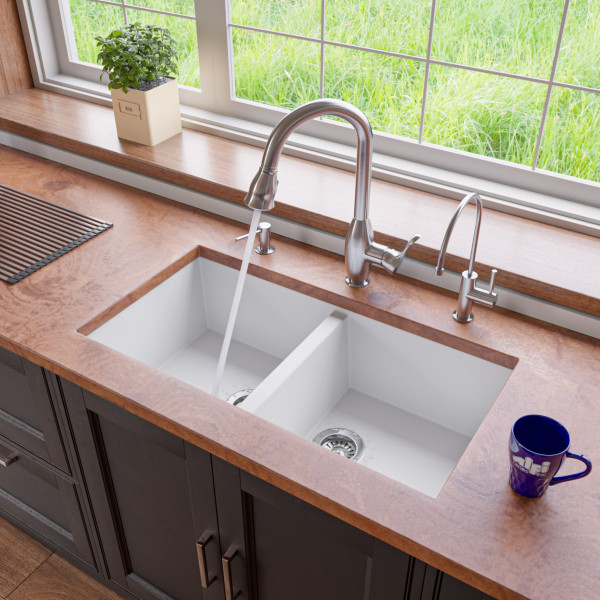ALFI brand AB3420UM 34" Undermount Double Bowl Granite Kitchen Sink