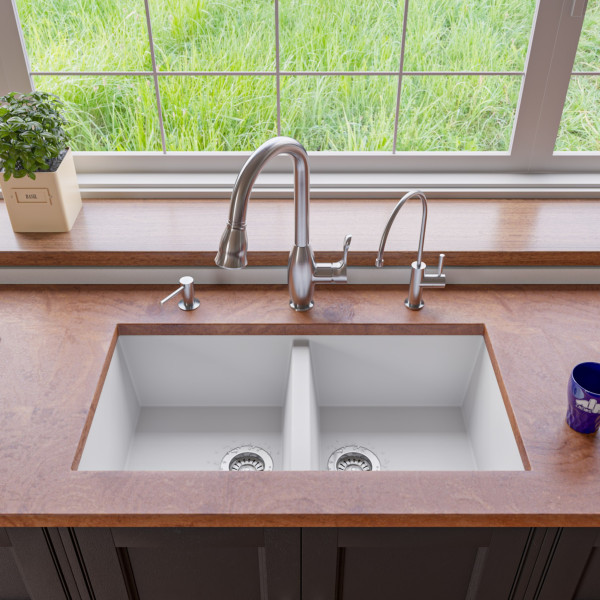 ALFI brand AB3420UM 34" Undermount Double Bowl Granite Kitchen Sink