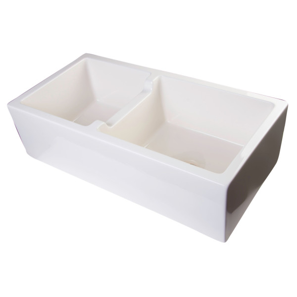 ALFI brand AB3618DB 36" Smooth Thick Wall Fireclay Double Bowl Farm Sink