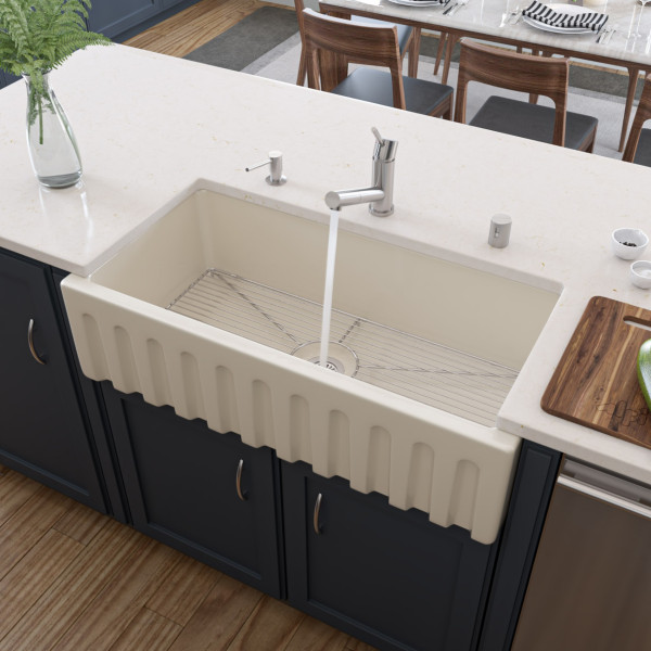 ALFI brand AB3618HS 36" Reversible Fluted/Smooth Single Bowl Fireclay Farm Sink