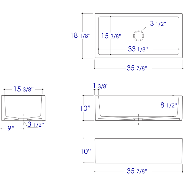 ALFI brand AB3618HS 36" Reversible Fluted/Smooth Single Bowl Fireclay Farm Sink
