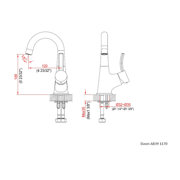 Dawn AB39-1170 Single-Lever Handle Solid Brass Lavatory Faucet