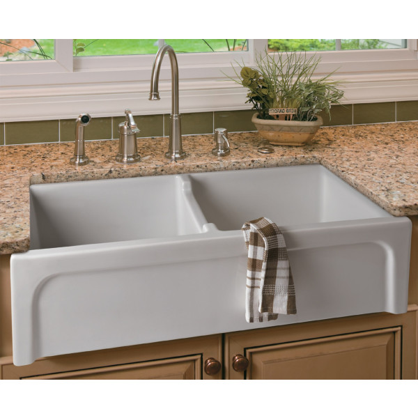 ALFI brand AB3918ARCH 39" Apron Thick Wall Fireclay Double Bowl Farm Sink