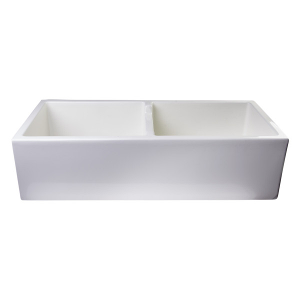 ALFI brand AB3918DB 39" Smooth Thick Wall Fireclay Double Bowl Farm Sink