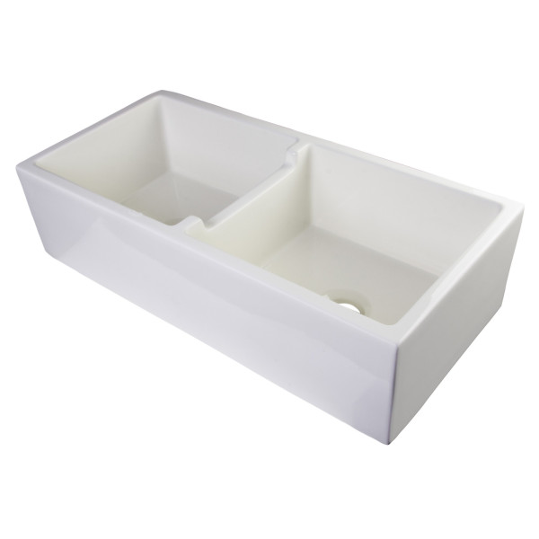 ALFI brand AB3918DB 39" Smooth Thick Wall Fireclay Double Bowl Farm Sink
