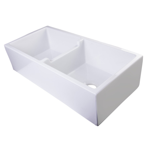 ALFI brand AB3918DB 39" Smooth Thick Wall Fireclay Double Bowl Farm Sink