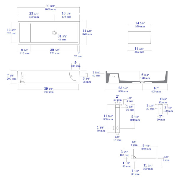 ALFI brand AB39TRBM 39" Black Matte Above Mount Fireclay Bathroom Trough Sink