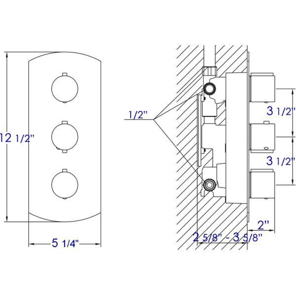 ALFI brand AB4001 3-Way Thermostatic Valve  Shower Mixer Round Knobs