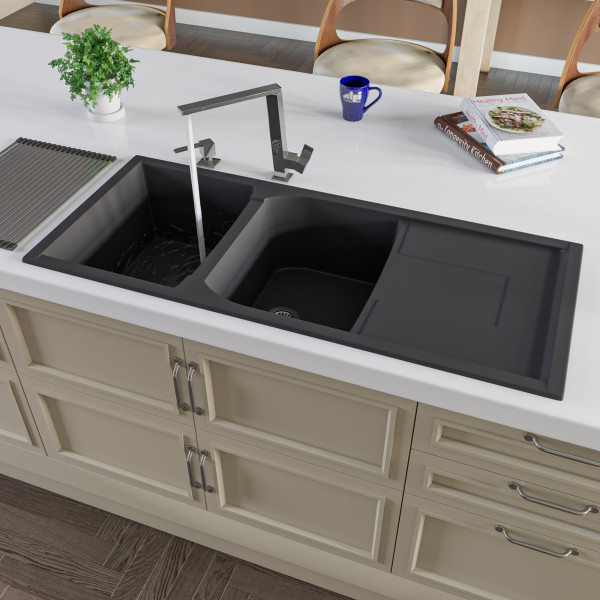 ALFI brand AB4620DI 46" Double Granite Composite Sink with Drainboard